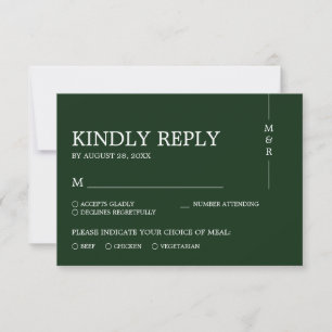 Modern Simple Dark Green Monogram Wedding RSVP Card