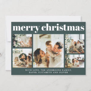 Modern Simple Dark Green Photo Collage Christmas Holiday Card