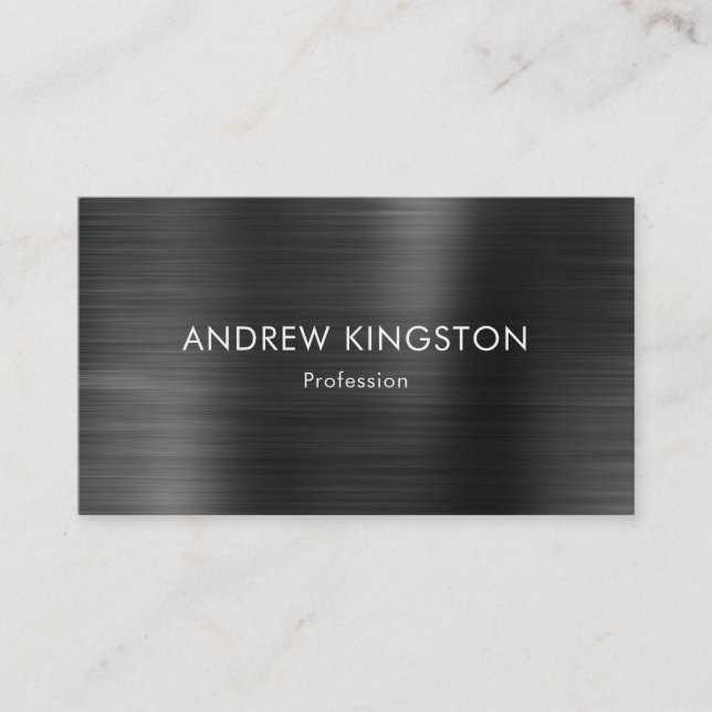 Modern Simple Dark Grey Faux Brushed Steel Metal Business Card (Front)