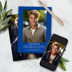 Modern Simple Deep Blue Photo Graduation Announcement