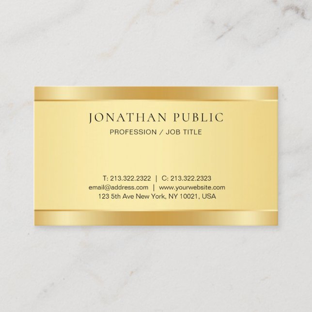 Modern Simple Design Elegant Gold Look Template Business Card (Front)