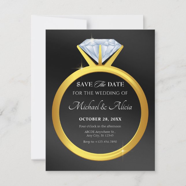 Modern simple diamond wedding ring  save the date (Front)