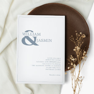 Modern Simple Dusty Blue Borderred Wedding Invitation