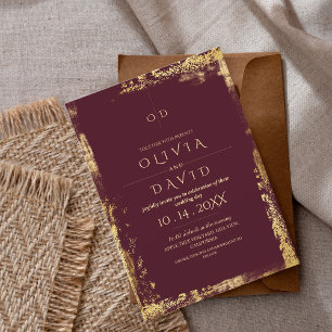 Modern Simple Dusty Gold Burgundy Wedding Invitation