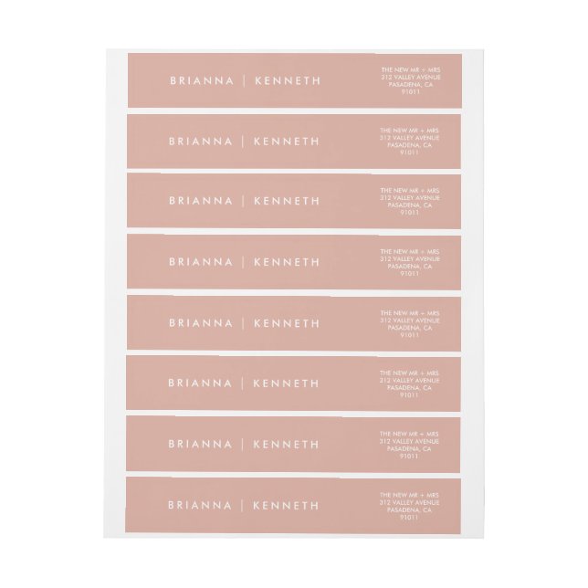  Modern Simple Dusty Pink Elegant Wedding Wrap Around Label (Sheet)