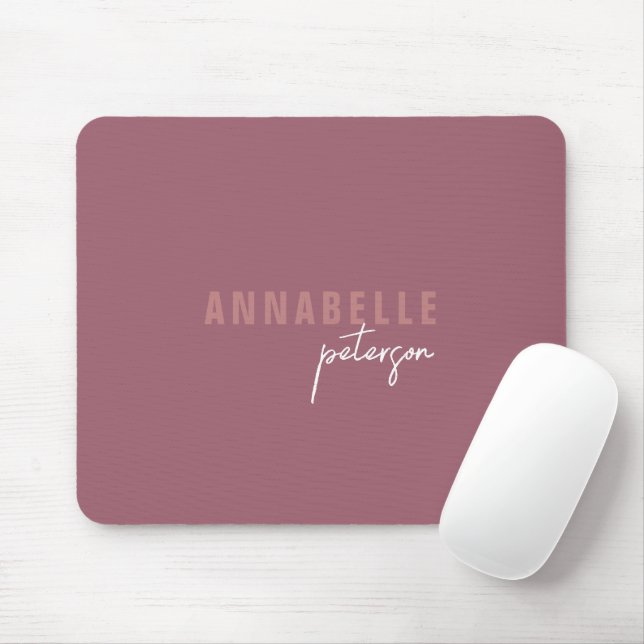 Modern Simple Dusty Rose Minimal Script Mouse Pad (With Mouse)