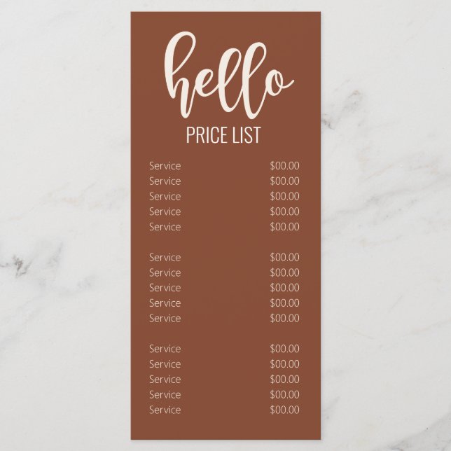 Modern Simple Earth Tones Nails Salon Price List Menu (Front)