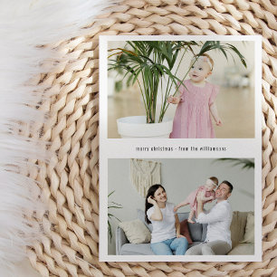 Modern Simple Editable Merry Christmas Three Photo Holiday Card