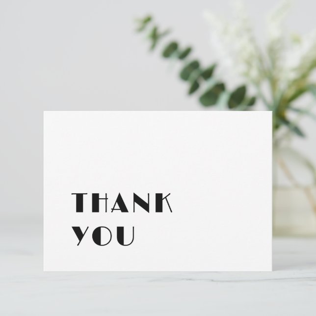 Modern simple elegant black and white wedding thank you card (Standing Front)