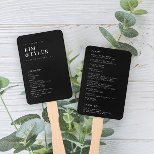 Modern simple elegant black wedding program hand fan