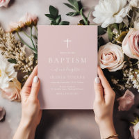 Modern Simple Elegant Blush Dusty Pink Baptism