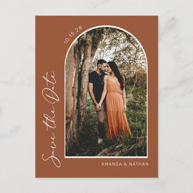 Modern Simple Elegant Burnt Orange Save The Date Announcement Postcard (Front)