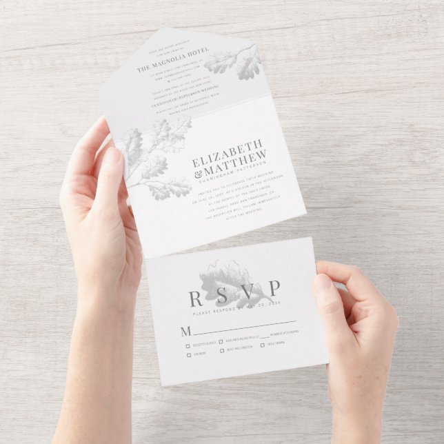 Modern Simple Elegant Chic Botanical Foliage Mass  All In One Invitation (Tearaway)