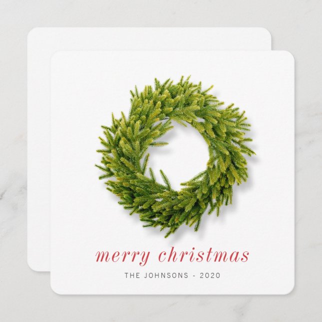 Modern Simple Elegant Chic Christmas Wreath Holiday Card (Front/Back)