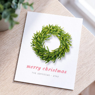 Modern Simple Elegant Chic Christmas Wreath Holiday Card