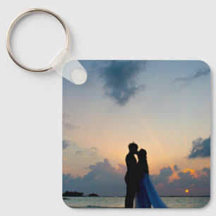 Modern Simple Elegant Chic COUPLE Photo Key Ring