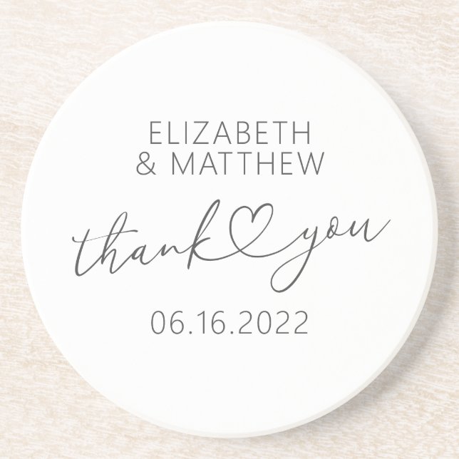 Modern Simple Elegant Chic Minimal Heart Wedding Coaster (Front)