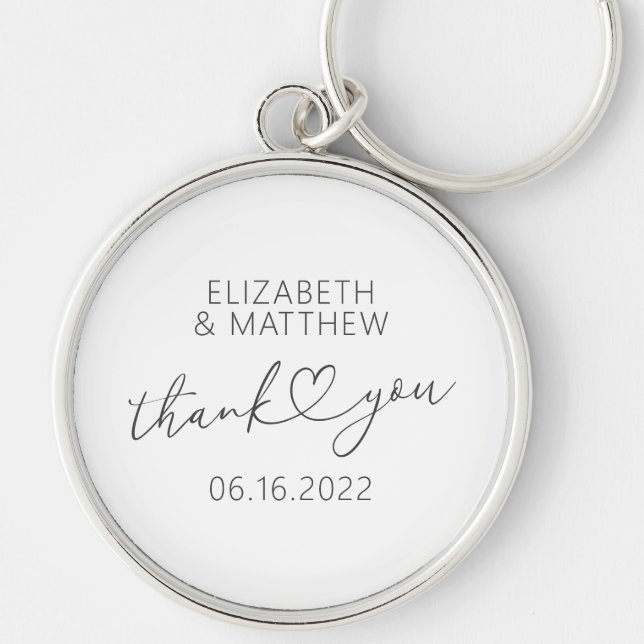 Modern Simple Elegant Chic Minimal Heart Wedding Key Ring (Front)