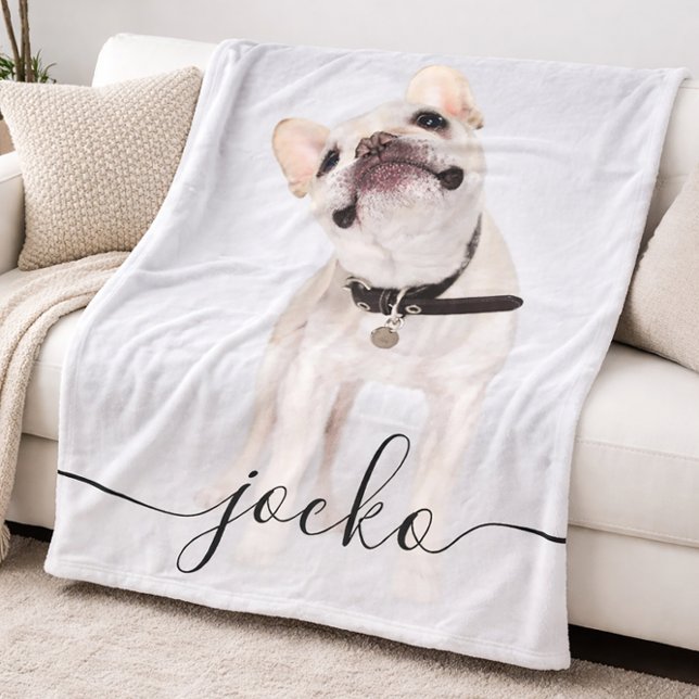 Modern Simple Elegant Chic Pet Photo Text Fleece Blanket (Creator Uploaded)