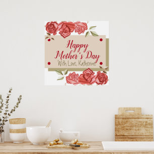 Modern Simple Elegant Chic Red Flowers Mothers Day Poster