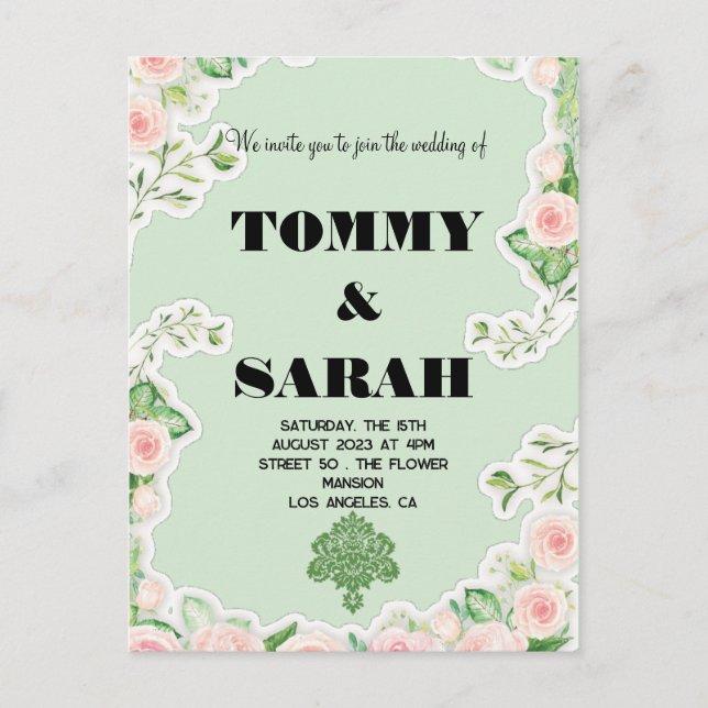 Modern Simple Elegant Colourful Floral Wedding Invitation Postcard (Front)