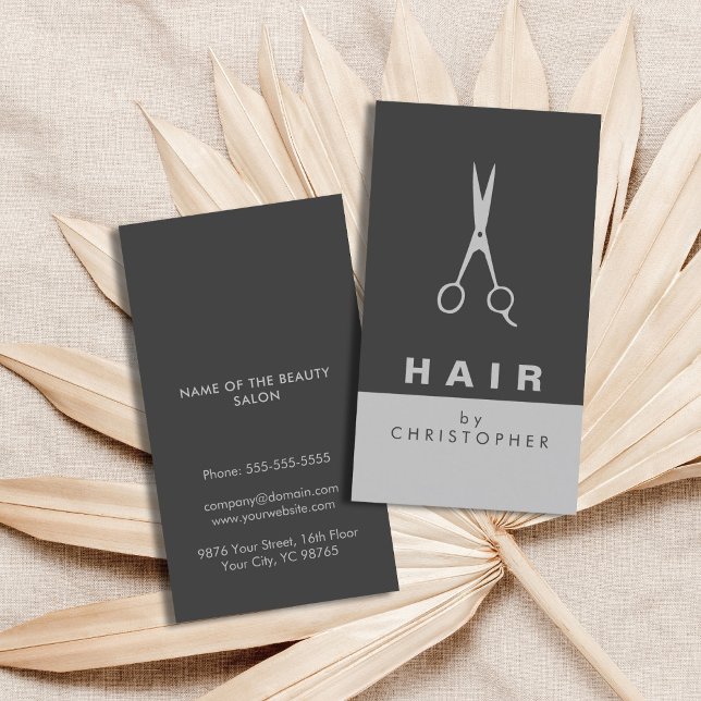 Modern Simple Elegant Dark Grey Hair Stylist Business Card (Creator Uploaded)