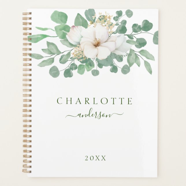 Modern, simple, elegant eucalyptus flower planner (Front)