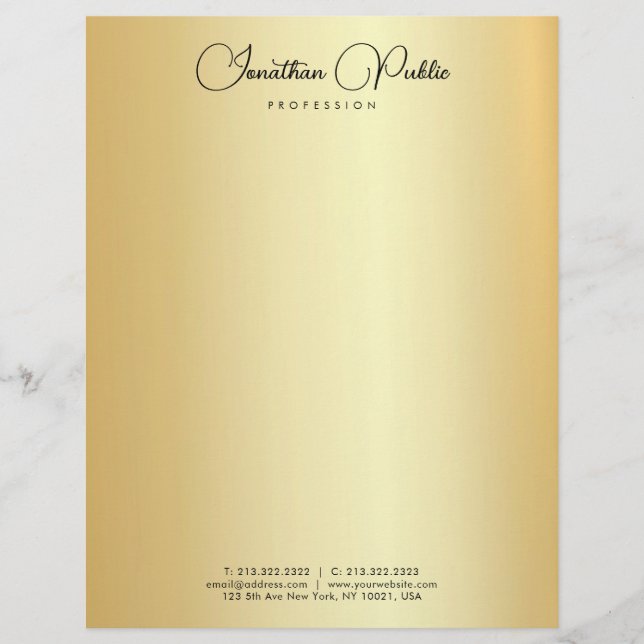 Modern Simple Elegant Gold Template Calligraphed Custom Letterhead (Front)