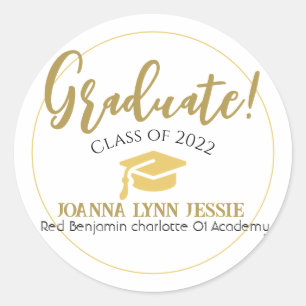 Modern Simple Elegant Graduation gold Cap Script Classic Round Sticker