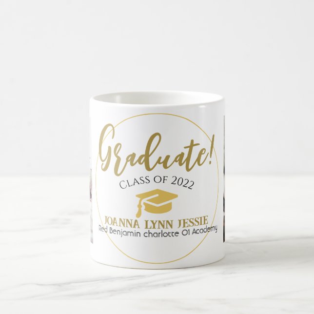 Modern Simple Elegant Graduation gold Cap Script Coffee Mug (Center)