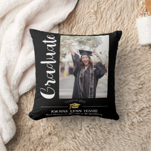 Modern Simple Elegant Graduation gold Cap Thanks Cushion