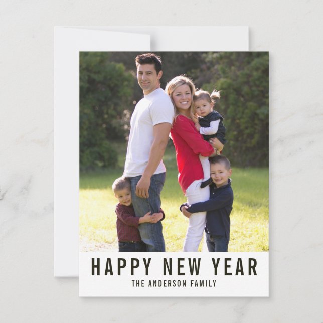 Modern Simple Elegant Happy New Year Photo Stripe Holiday Card (Front)
