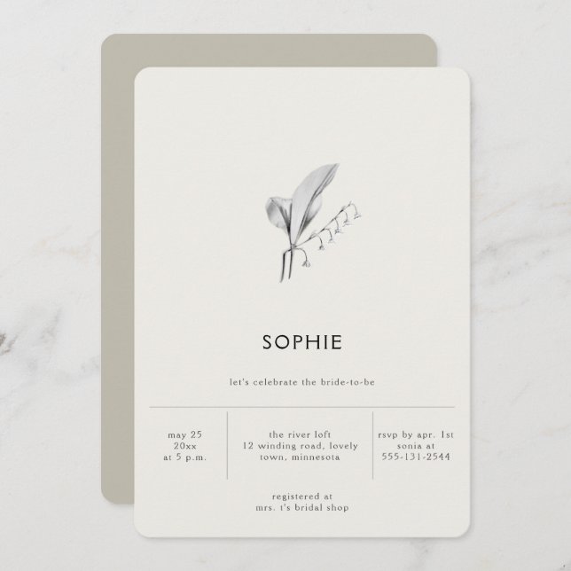 Modern Simple Elegant Lily Linen Bridal Shower Invitation (Front/Back)