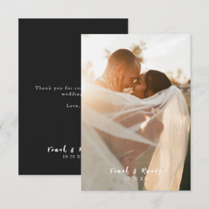 Modern Simple Elegant Matte Black Photo Wedding Thank You Card