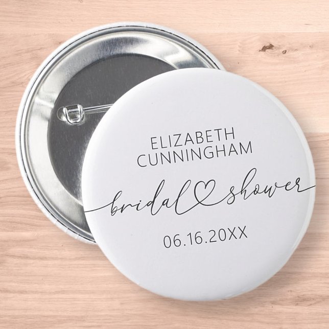 Modern Simple Elegant Minimal Heart Bridal Shower 6 Cm Round Badge (Creator Uploaded)