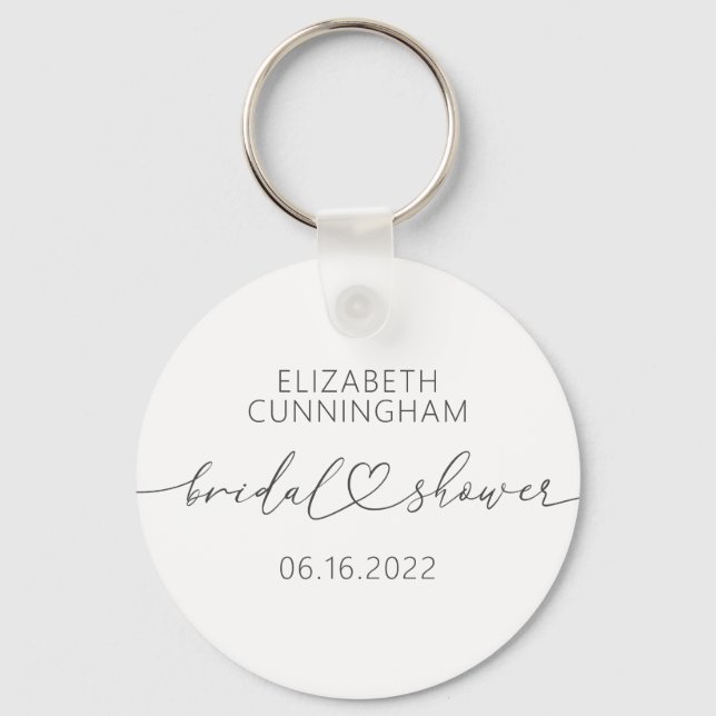 Modern Simple Elegant Minimal Heart Bridal Shower Key Ring (Front)