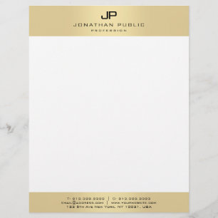 Modern Simple Elegant Monogram Gold And White Custom Letterhead