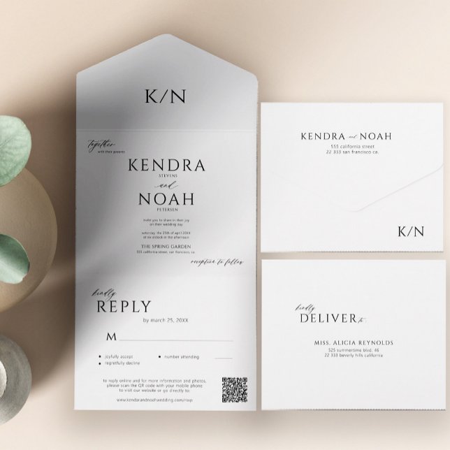 Modern simple elegant monogram qr code wedding all in one invitation (Creator Uploaded)