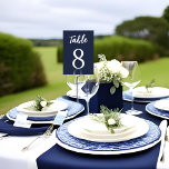 Modern Simple Elegant Navy Blue White Wedding  Table Number<br><div class="desc">For the modern, elegant and minimalist couple. This design is simple yet versatile; all typography is customisable, as well as, the elegant navy blue background. For you to choose the font, font size and table name if desired. (Please do not use copyrighted names) to match your wedding or special event...</div>
