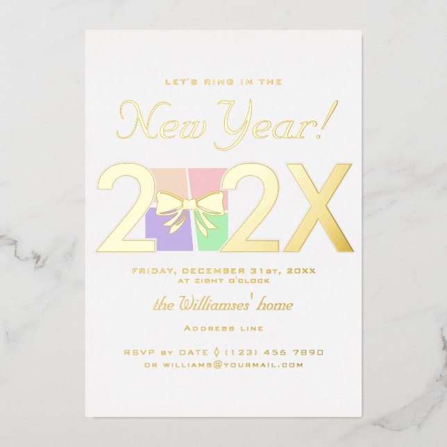 Modern Simple Elegant New Year's Eve Gift Box Bow (Front)