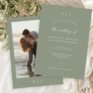Modern simple elegant sage green photo wedding invitation