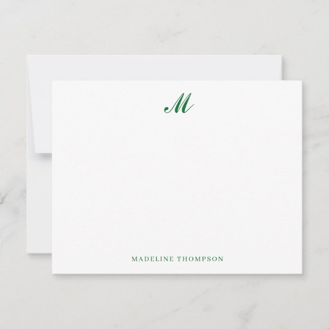 Modern Simple Elegant Script Forest Green Monogram Card (Front)