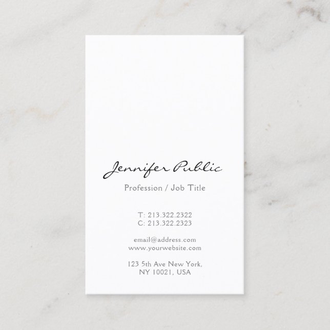 Modern Simple Elegant Script Name Trendy Vertical Business Card (Front)