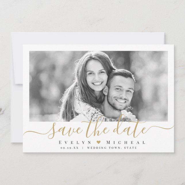 Modern simple elegant script photo save the date invitation (Front)