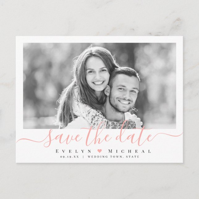 Modern simple elegant script photo save the date p postcard (Front)