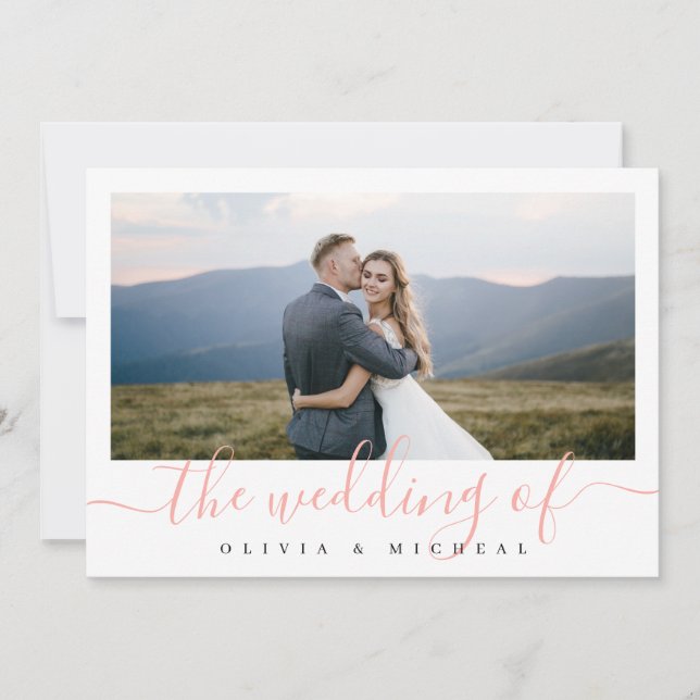 Modern simple elegant script photo wedding invitat invitation (Front)