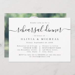 Modern simple elegant script rehearsal dinner invitation