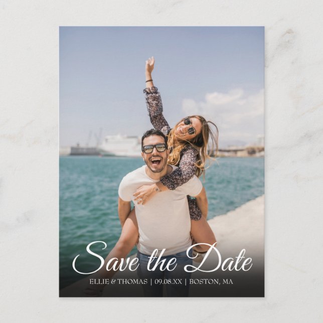 Modern Simple Elegant Script Save the Date Photo Postcard (Front)
