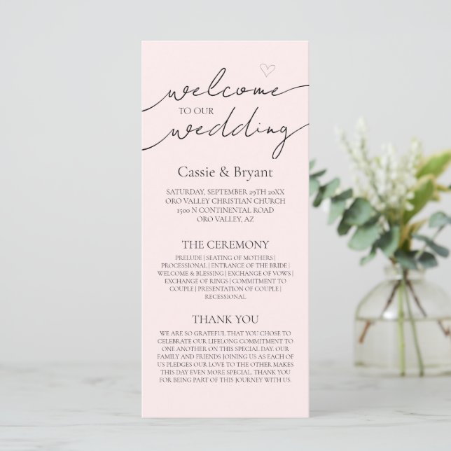 Modern Simple Elegant Script Wedding Program (Standing Front)