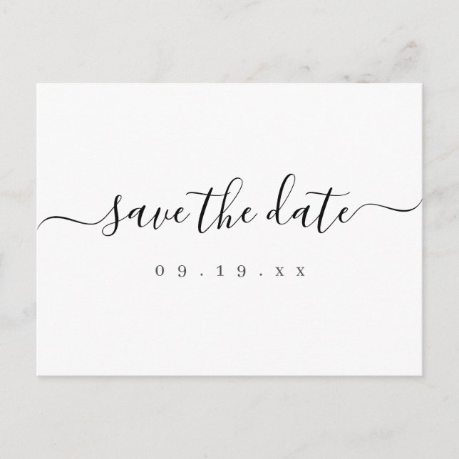 Modern simple elegant script wedding save the date announcement postcard (Front)